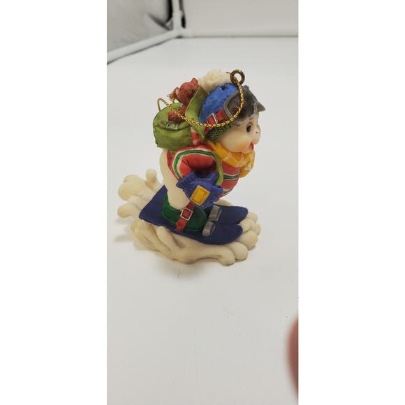 Skiing Christmas Snowman /w Teddy Bear In Backpack 3” Polystone Ornament - Picture 4 of 5